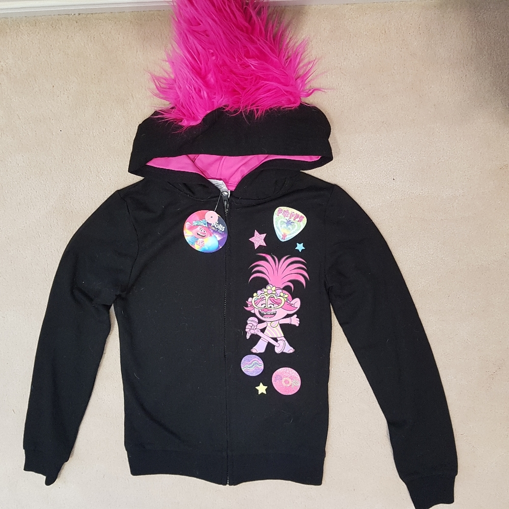 NEW! TROLLS Poppy troll hair pink black hoodie